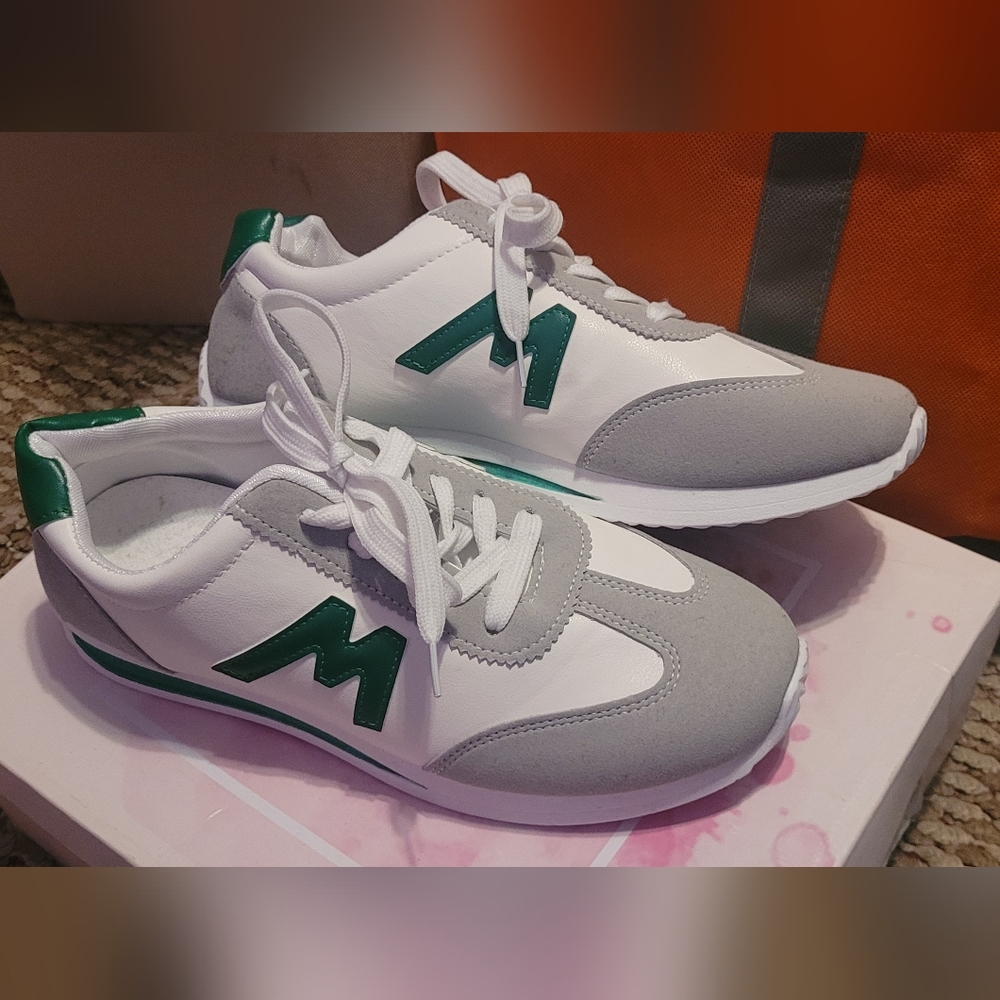 NEW Macy's White, Green & Gray Sneakers SZ 8 WOMENS NEVER WORN. Bought In NY
